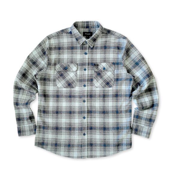 Brixton Bowery Plaid Flannel Long Sleeve Button Up Blue Grey Shirt Workwear - Picture 4 of 12